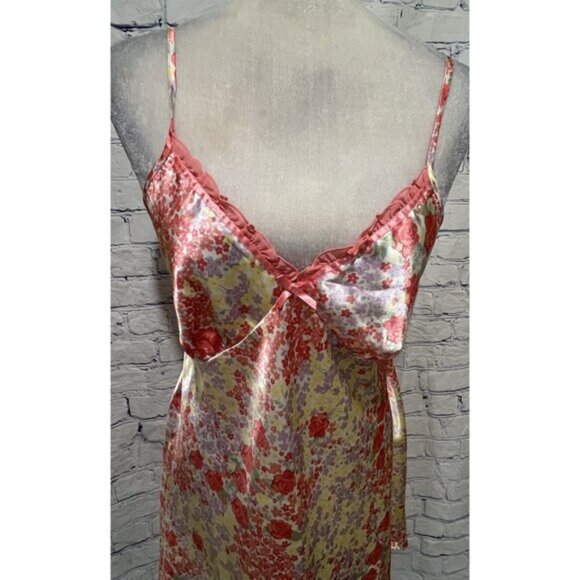 Adonna Vintage Satin Nightgown & Robe Pink Floral Silky Belted Size Large - Picture 3 of 16